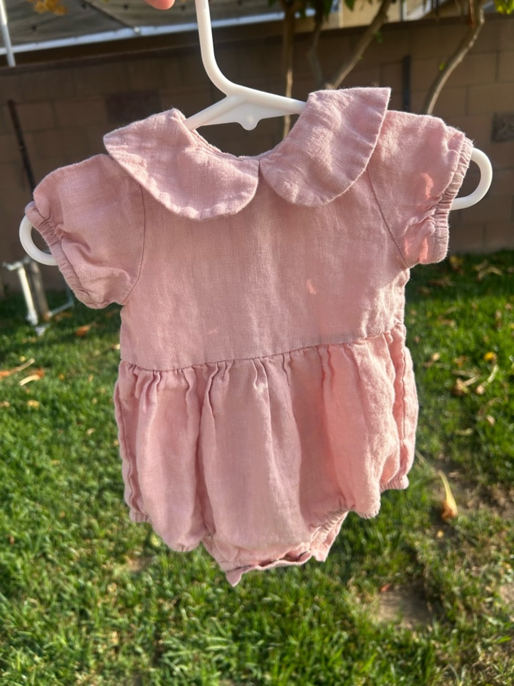 Soft Pink Linen Peter Pan Collar Baby One-Piece